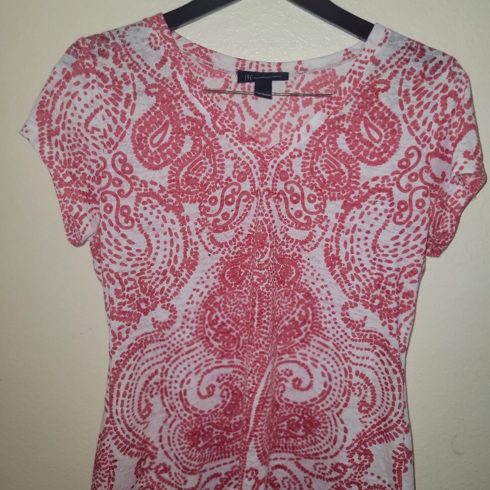 INC International Concepts Burnt-out T-SHIRT  with Rhinestones  size L